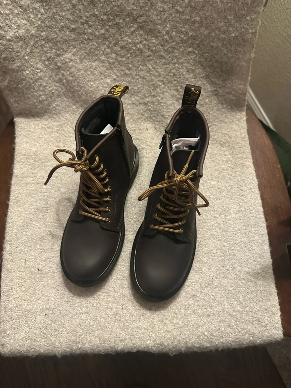 New Dr.Martens Kids Black Lace-Up Ankle Boots with Gold Laces -